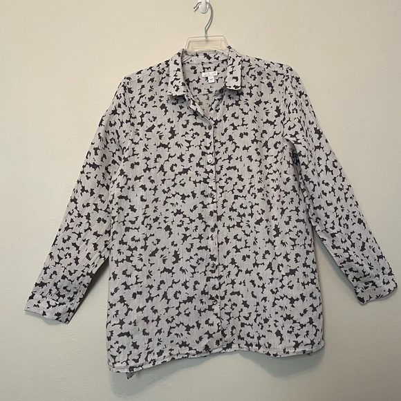 J.jill Love Linen Essential Shirt Womens Large Gray Floral Button Up - Picture 2 of 14